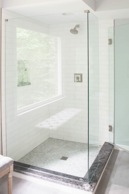 A glass shower enclosure installed by Ranney Blair