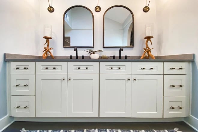 A large double sink built-in vanity 