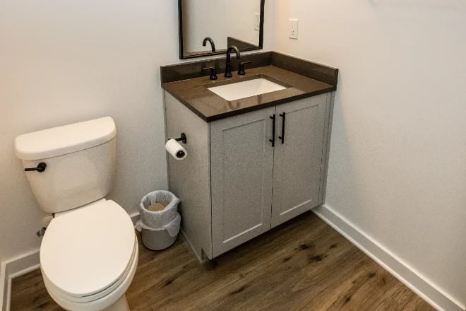 A stock vanity with a custom countertop