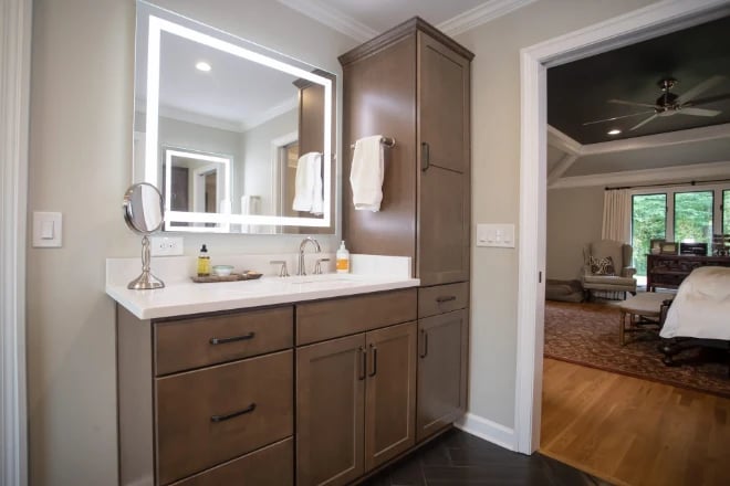 A high-quality cabinet in a master bathroom