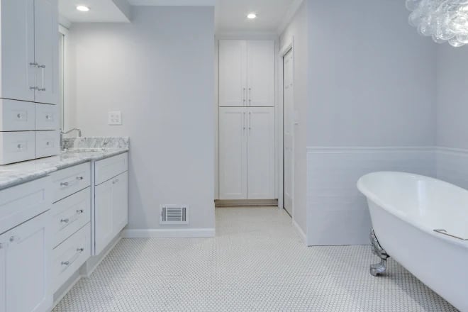 A large bathroom that was recently remodeled