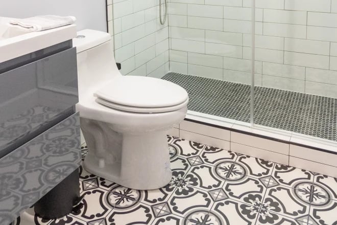 A toilet in a bathroom remodeled by Ranney Blair Remodeling