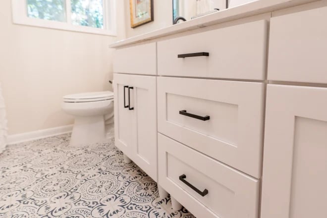 An eco-friendly toilet in a recently remodeled bathroom