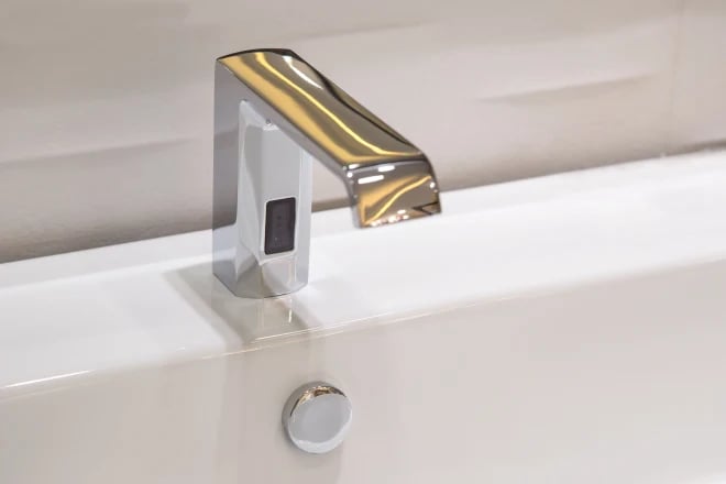 Bathroom faucet in polished chrome powered automatic by sensor