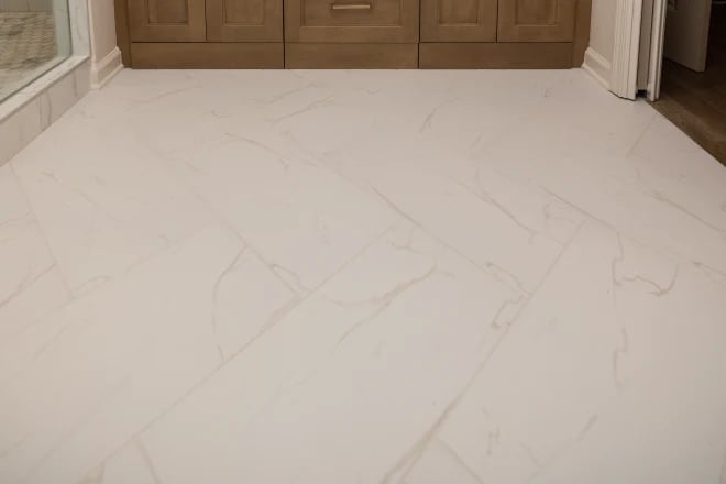 Marble flooring in a bathroom