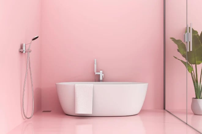 Pink bathroom interior