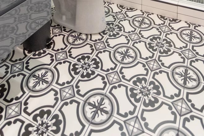 Porcelain tile on the bathroom floor