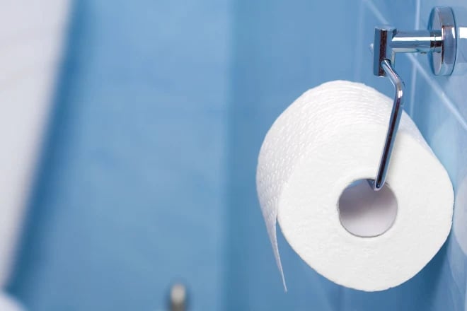 Toilet paper roll in a bathroom