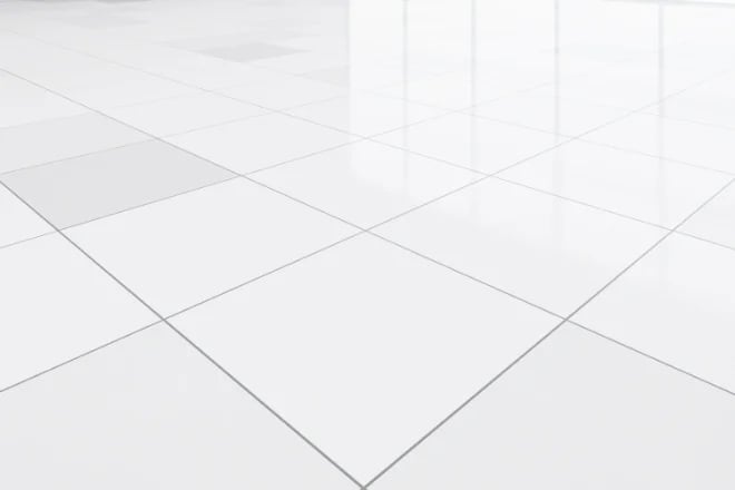 close up white tile floor in perspective view