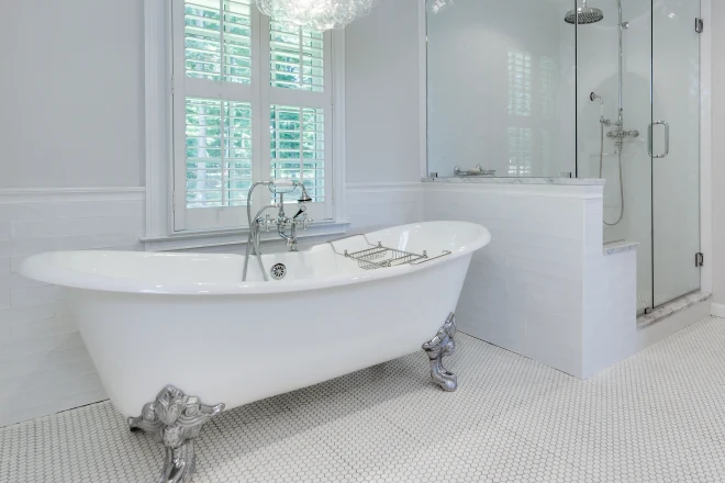 A freestanding clawfoot bathtub in a luxury bathroom (1)