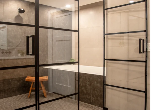 High-end framed shower enclosure in a luxury bathroom