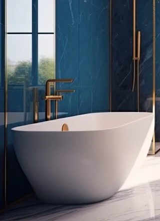 A soaking tub in a blue bathroom-1