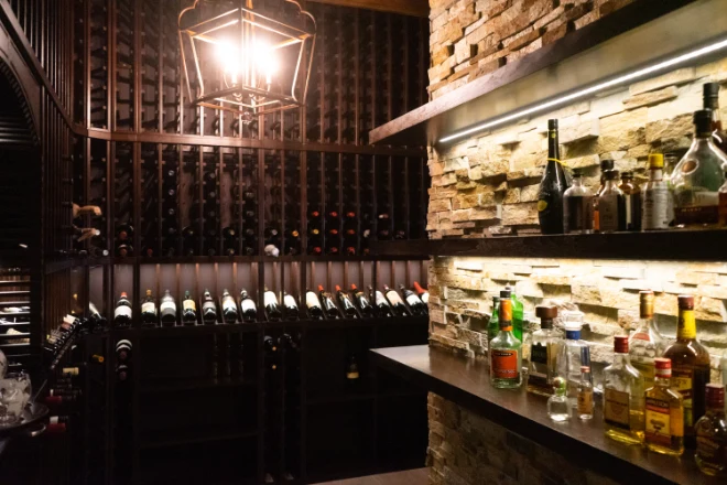 A wine cellar installed in a basement