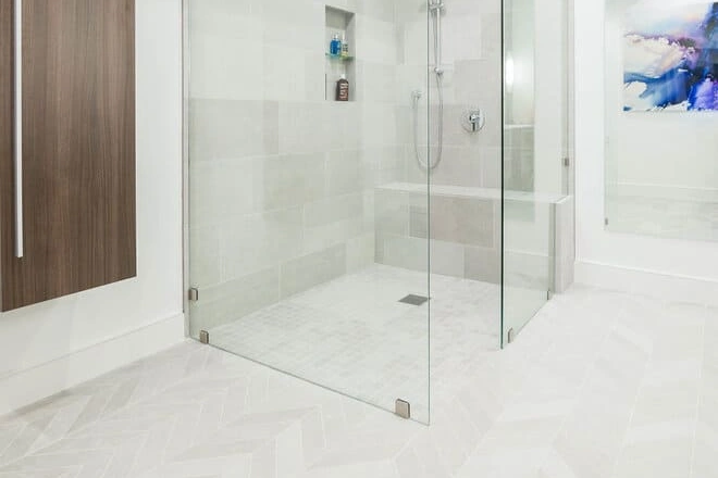 Glass clips are visible on this shower enclosure